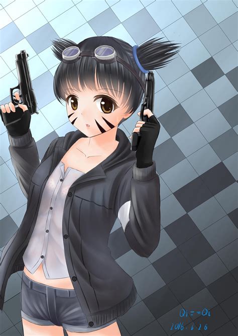 Wallpaper Gun Anime Girls Short Hair Shorts Weapon