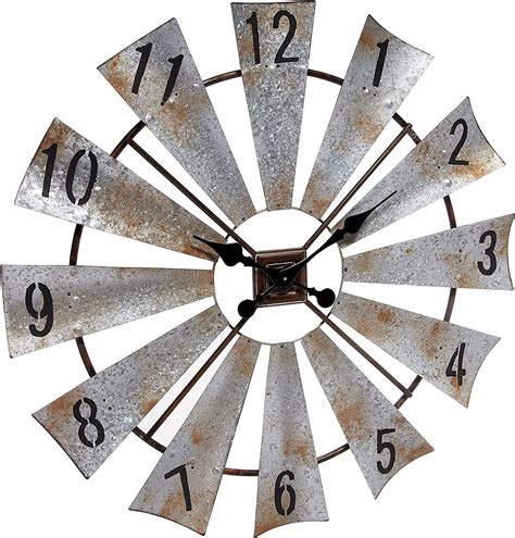 Rustic Metal Round Windmill Wall Clock 30 Home And Kitchen
