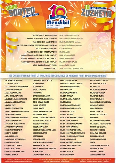 LISTADO DE GANADORES - GRAN SORTEO 10º ANIVERSARIO - Noticia del Centro