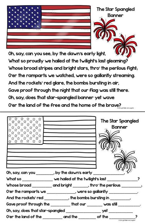 Star Spangled Banner Free Poster And Coloring Pagecloze Activity