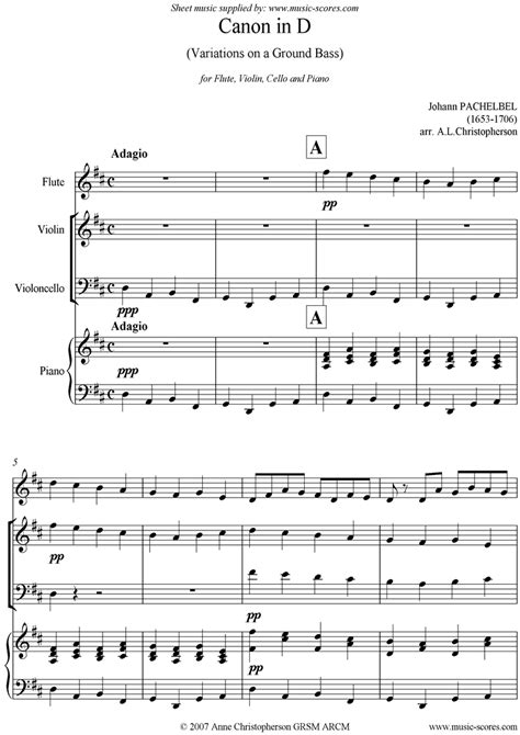pachelbel canon quartet flute violin cello and piano classical sheet music