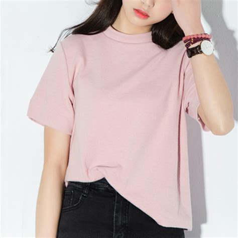 2018 New Summer Style Korean Women Cute Turtleneck Short Sleeved All Match Solid T Shirt Cotton