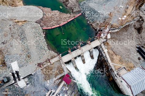 Old Hydroelectric Power Station Chemal Altai Russia Aerial View From