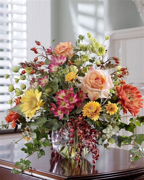Artificial flower, artificial flower arrangement, faux flowers, flower arranging ideas. The best of summer and autumn come together in this ...