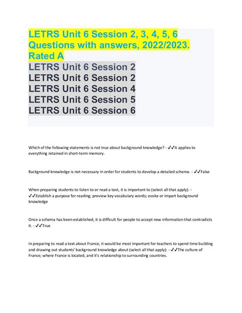 Letrs Unit 2 Session 1 Mini Quiz Teaching Reading Is Rocket Science