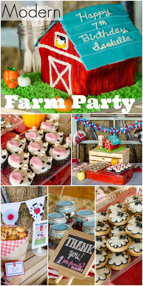 Here S A Fun Modern Spin On A Farm Birthday Party For A 7 Year Old Girl Love The Barn Cake See