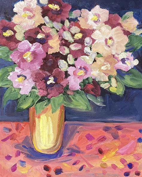 Hollyhocks Original Oil Painting On Canvas Flowers Bouquet Still