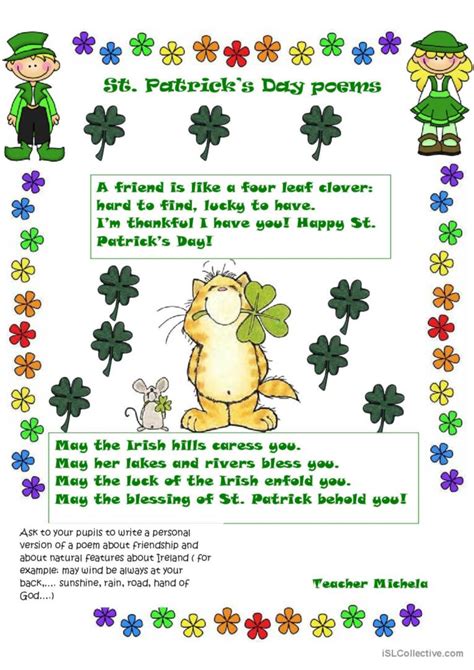 St Patrick S Day Poems Creative Wri English Esl Worksheets Pdf And Doc