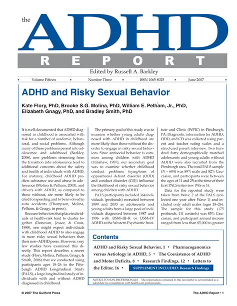 Pdf Adhd And Risky Sexual Behavior