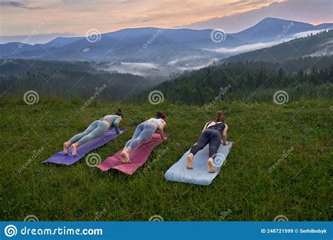 Active Women Doing Yoga Practice Among Nature Stock Image Image Of