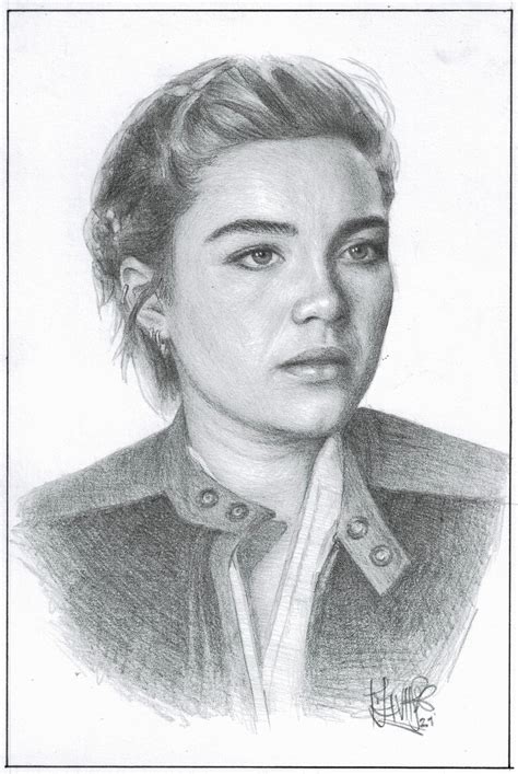Drawing Of Florence Pugh As Yelena Belova Byme Graphite Pencils