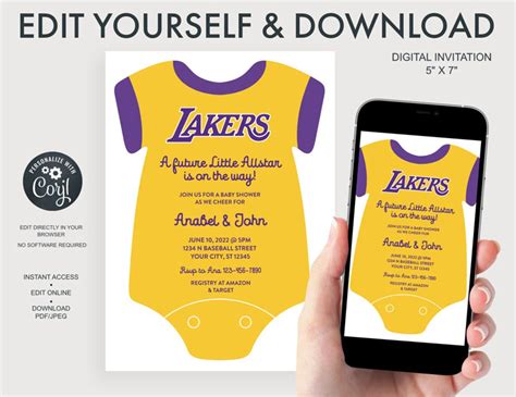 Los Angeles Lakers Baby Shower Digital Invitation Etsy