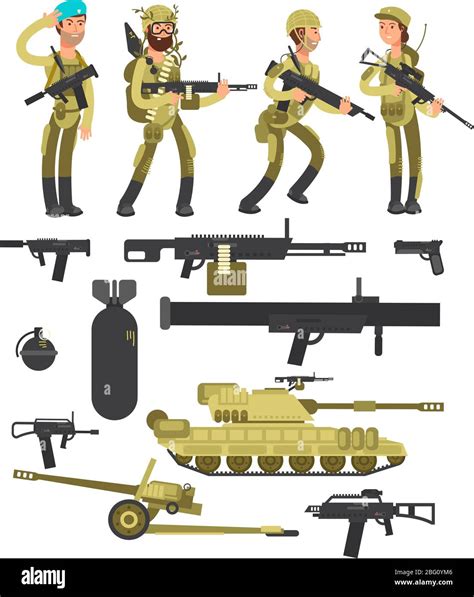Soldados Militares Con Municiones Armas Y Recolección De Vectores
