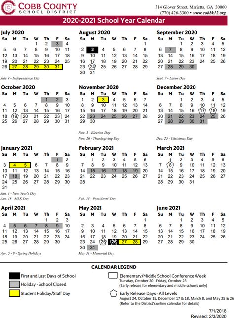 Cobb County 2021 School Calendar Calendar 2021
