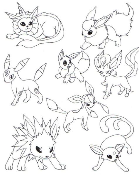 Pokemon Coloring Pages Eevee Evolutions Together Pokemon Coloring