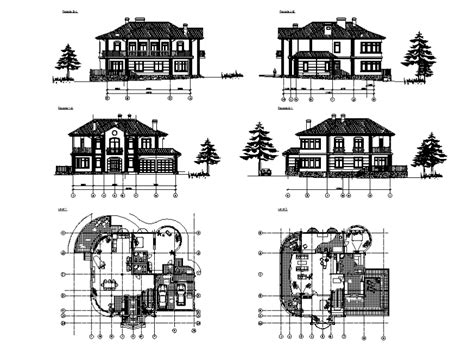 Classic Villa All Sided Elevations And Plan Cad Drawi Vrogue Co
