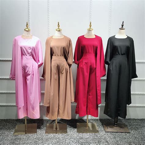 trois pièces abaya turc haut de kimono pantalon robe musulmane abayas hijab robe dubaï caftan