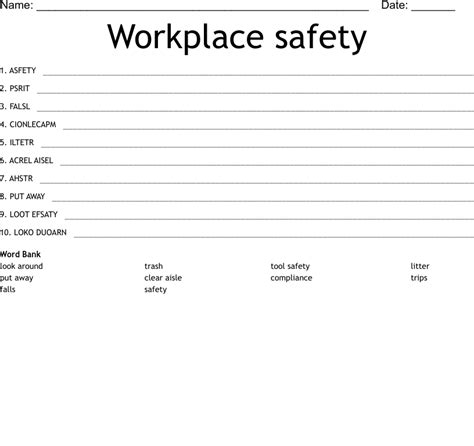 Workplace Safety Word Scramble Wordmint