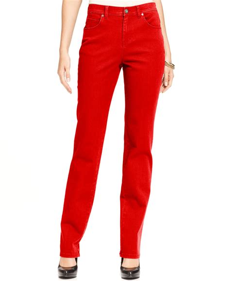 Style And Co Tummy Control Straight Leg Jeans Only At Macys In Red Lyst