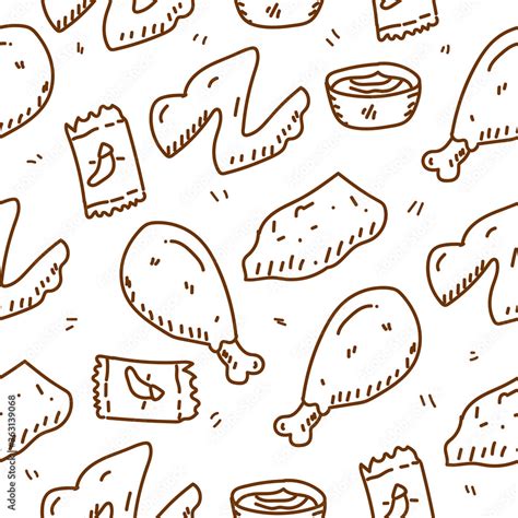 Chicken Seamless Pattern Draw In Doodle Style With Brown Color Suitable