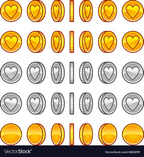 Heart Coins Rotation Animation Sprites Royalty Free Vector