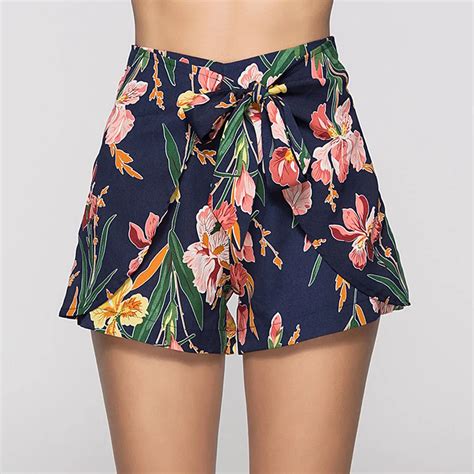 women floral print shorts shorts blue pink boho beach holiday loose bottoms 2018 summer bohemian