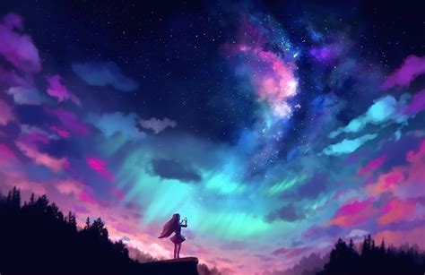 Anime Girl And Colorful Sky Wallpaper Hd Anime K Wallpapers Images