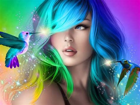 Beautiful Girl With Colorful Hair Desktop Wallpaper Hd For Mobile