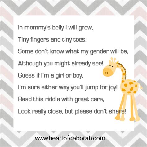 Gender reveal quotes, riddles and poems are also great additions as decorations for your. Adorable Baby Gender Reveal Riddle!! Use for Gender Reveal Announcement