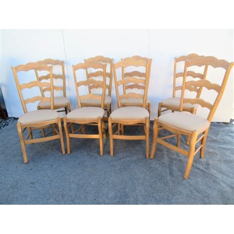 One chair has a broken back piece that was not very well repaired. Country French Style Pine Ladderback Dining Chairs - Set ...