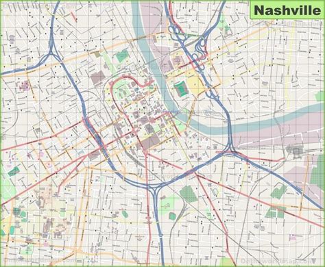 A Map Of Nashville Tennessee With Roads And Streets On Its Own Side