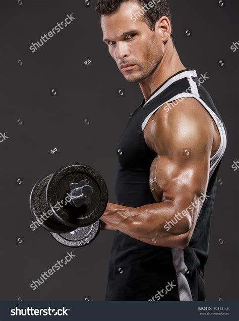 Muscle Man Lifting Weights Isolated Over Stock Photo 190828145