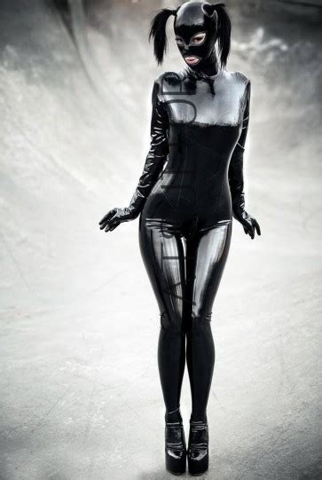 Sexy Womens Full Cover Latex Catsuit Fetish Attached Hood