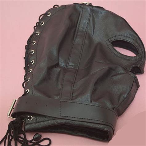 Pvc Leather Hood Mask Headgear Bondage Belt Slave In Sex Games For Men And Women Fetish Adult