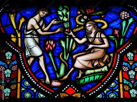 Adam And Eve In The Garden Of Eden Stained Glass Stock Photo Adobe