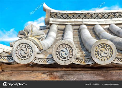 Ornate Design End Pieces Of Roof Tiles In Traditional Japanese And