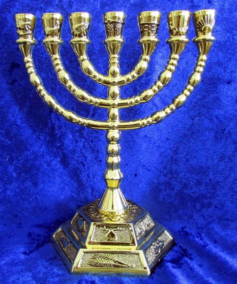 details about 12 tribes israel emblems jewish 7 branch gold temple menorah 6 25 inches tall