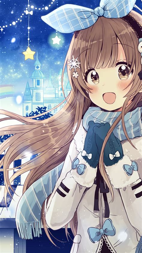 Download 1080x1920 Anime Girl Winter Smiling Brown Hair