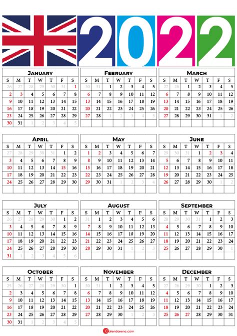 2022 Calendar Uk With Holidays And Weeks Numbers