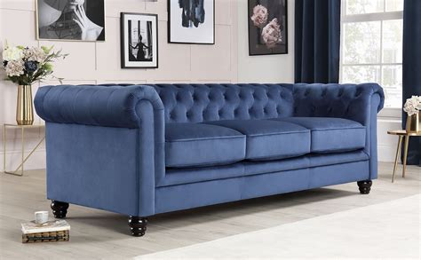 Hampton Blue Velvet Chesterfield Sofa 3 Seater Furniture Choice