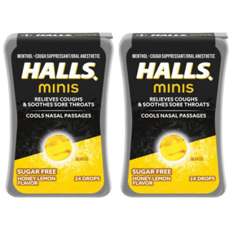 Halls Minis Honey Lemon Flavor Sugar Free Cough Drops 24 Mini Throat