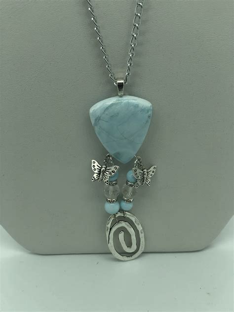 Handmade And Recycled Blue Larimar Stone Pendant On Silver Chain With