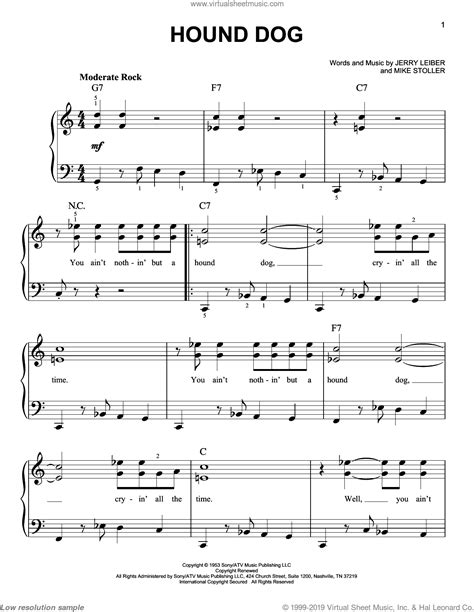 Hound Dog Easy Sheet Music For Piano Solo Pdf Interactive