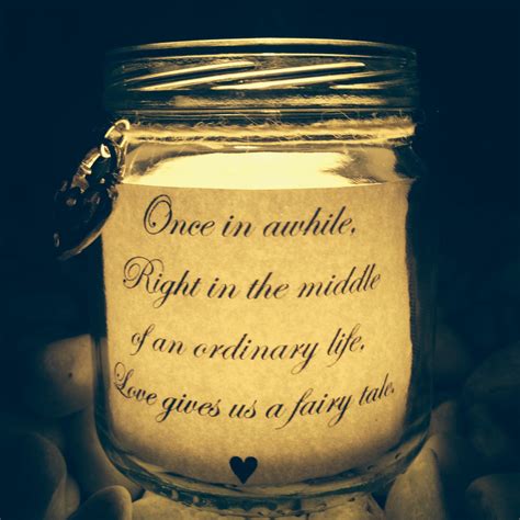 Wedding mason jars with love quotes for flameless tea lights. Made and ...