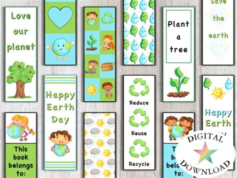 12 Earth Day Bookmarks Printable Bookmarks For Kids Etsy