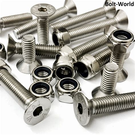 M8 A4 Stainless Steel Countersunk Csk Socket Allen Bolts Nyloc Nuts