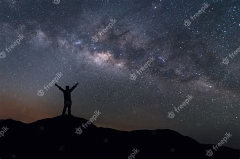 Premium Photo Milky Way Landscape Silhouette Of Happy