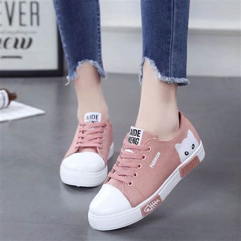 Full winter protection can leave you feeling like an arctic explorer at the office but taking the risk with lighter shoes means you might have to suffer. Women Flat Cartoon Canvas Shoes 2018 New Summer White Lace ...