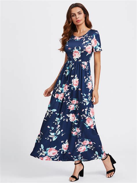 Shop Flower Print Maxi Dress Online Shein Offers Flower Print Maxi Dress More To Fit Your