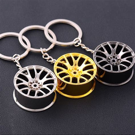 1pc keychain car wheel key ring alloy with brake discs auto part model car keyring turbo